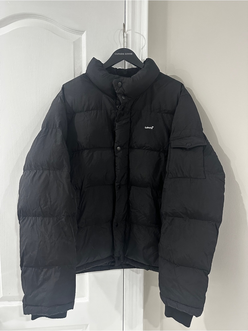 Levi's Black Quilted Puffer Jacket with High Collar